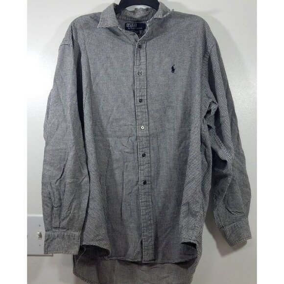 Polo Ralph Lauren Mens Size Large Shirt Houndstooth Button-Down Flannel Cotton - Picture 1 of 13